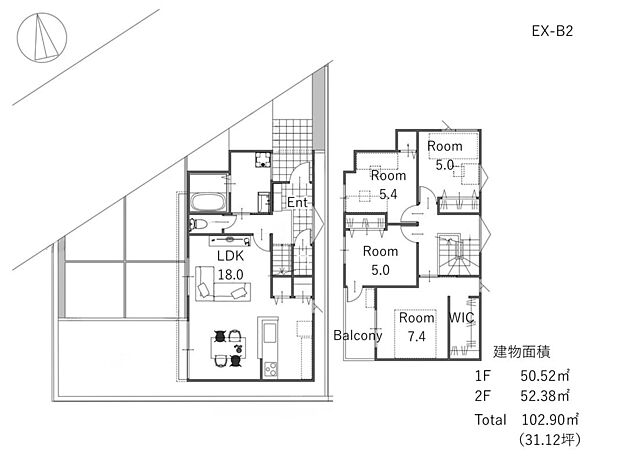 【B区画 参考プラン】建物プラン例:B区画建物価格:2680万円/建物面積:102.90m2/地盤改良費用・上下水道引込費用・外構費用を含んでいます。