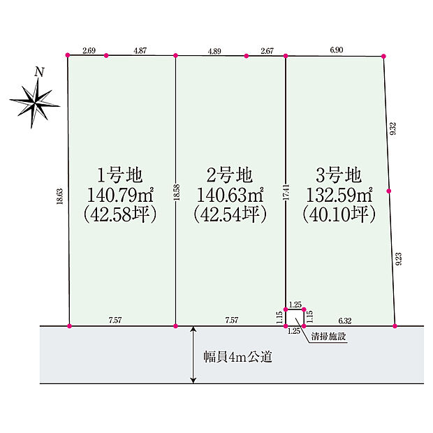 【全体区画図】
JR宇都宮線「土呂」駅まで歩17分、東武野田線「大和田」駅まで歩18分。教育施設・買い物施設・公園などが徒歩圏内に揃う暮らしやすいロケーションです。