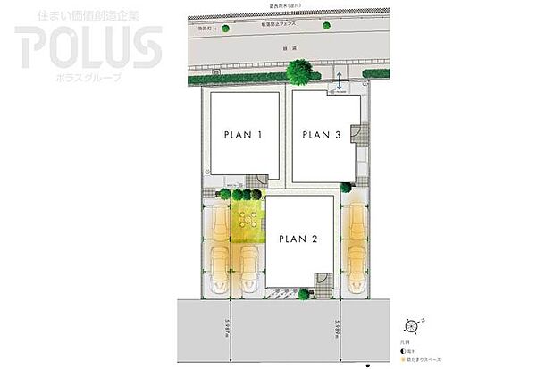 【緑の潤いを身近に、のびやかに暮らす3邸】
110m2以上のゆとりある敷地を確保した全3邸。逆川緑道の自然を感じられる住環境に寄り添い、緑と調和する穏やかな風景を描きます。