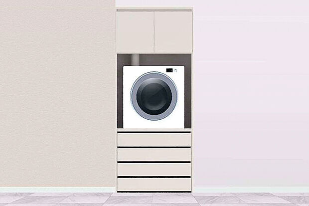 【【衣類乾燥機収納「ラクロ」】】衣類乾燥機周りを有効活用できて、無駄のないランドリールームを実現。毎日の大変な洗濯家事を効率よく快適に行うことができます。※衣類乾燥機本体はオプションとなります。