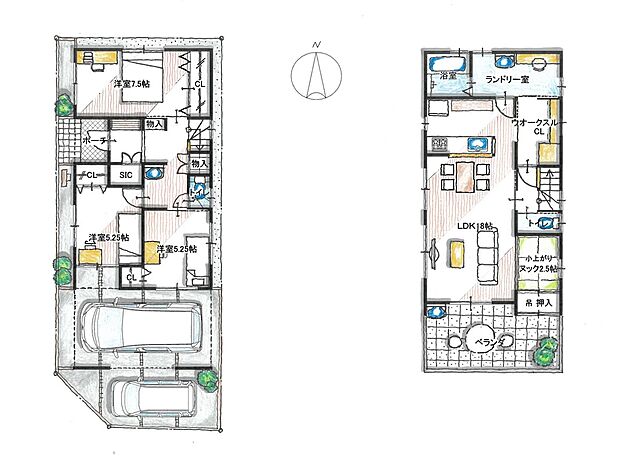 【19号地長期優良住宅パターン】建物価格2409万円、建物面積101.24m2
ご家族様が、いちばん長い時間を過ごすであろうLDKは、2階に配置。広々とした南ベランダで、外からの視線を気にせず、外の空気を愉しめます。