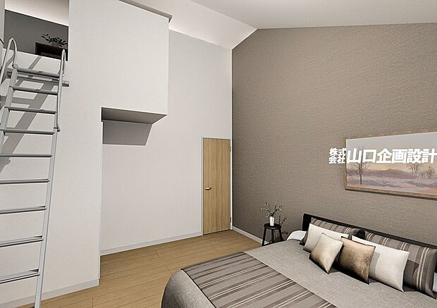 【完成予想図　主寝室】WIC・ロフト付きの主寝室。物入もついて広々とした空間でゆったり寛げます。　※図面を基に描いたもので実際とは異なります。家具・調度品等は含みません。