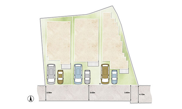 【全体区画図】
全3区画の分譲地!南側から暖かな自然光が差し込む立地です。敷地を最大限に生かしたプラン例をご用意しております。詳細は、お気軽にお問い合わせください。