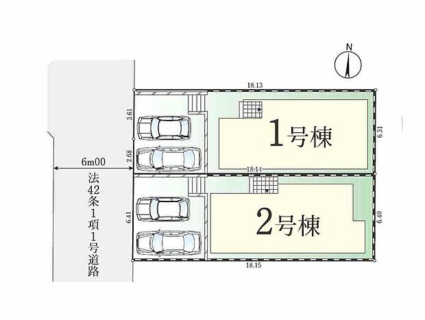 ≪全体区画図≫
車種により並列2台駐車可能なカースペース完備☆前道が6mあるので、車庫入れが苦手な方でも安心して入れられます♪