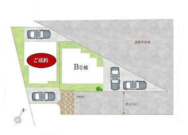 ≪全体区画図≫
カースペース2台分ございますので、家族分の自転車を駐輪したり、来客用の駐車スペースとしてもお使いいただけます。