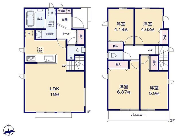 【4LDK】ご家族との自然なコミュニケーションが生まれるリビングイン階段を採用!暖かい光が降り注ぐ、温もりあふれるお住まいです。