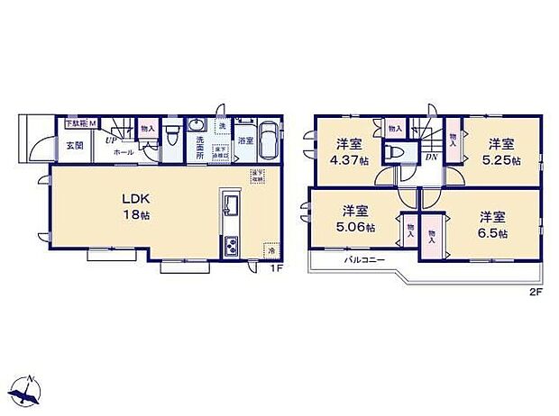 【4LDK】◇対面式キッチンからはリビング全体が見渡せます♪◇水回り集中設計で家事導線がらくらくです♪◇洋室を2階に集約し、プライバシーにも配慮した間取りプラン♪