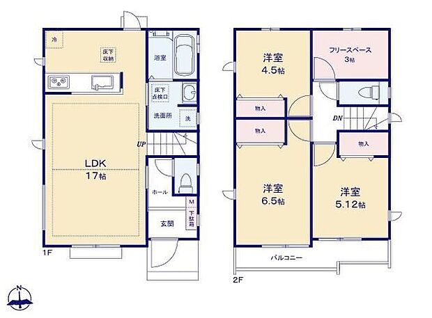【3LDK+S】◇水回りが集中しており、効率的でストレスのない家事動線♪◇移動に便利な2部屋から行き来できる南面バルコニー付き♪◇収納目的の他に書斎や作業スペースなど様々な用途に利用できる納戸付き♪