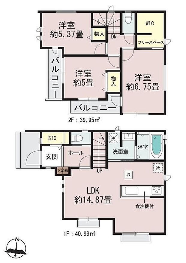 【3LDK】ご家族のコミュニケーションを育むリビング階段を採用♪主寝室には大容量収納WICと用途自在のフリースペース完備!東側と南側にバルコニーを2カ所設置!時間帯によって変わる日当たりに合わせて使い方も様々♪