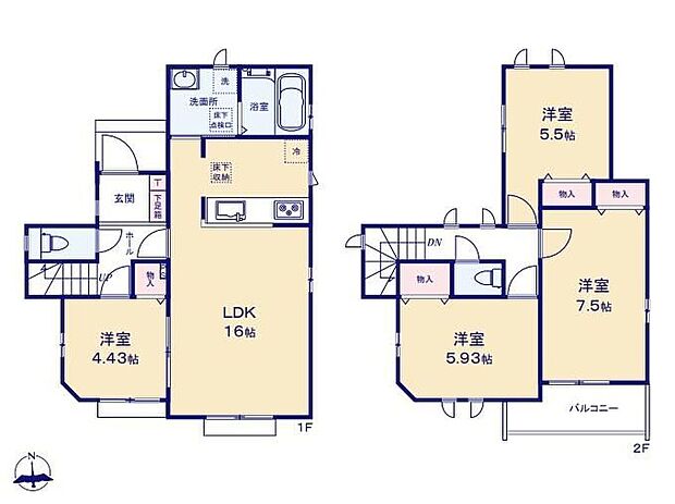【4LDK】◇通り抜け可能な1階居室!リビングに続く扉を開放すると20帖超えの大空間へ♪◇家族を見守りながら調理できる対面式キッチン♪◇家事導線がスムーズな水回り集中設計!調理の合間にサッと洗濯を回せます♪