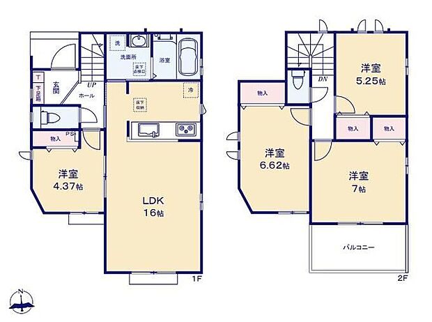 【4LDK】◇急な来客時も対応しやすい、ホールから直接で入りできる1階居室♪◇家事導線がスムーズな水回り集中設計!調理の合間にサッと洗濯を回せます♪◇洗濯物が一度にたくさん干せる奥行きのあるワイドバルコニー♪