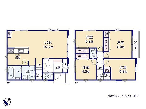 【4LDK】LDK広々19帖超☆食洗機付きの対面式キッチン採用♪
水回りが集中しており、効率的でストレスのない家事動線◎
全居室2面採光で明るく風通し良好☆心地よい空間が広がります☆