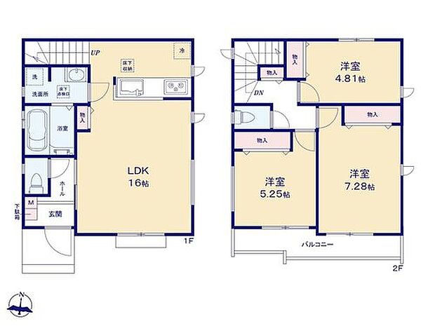 【3LDK】対面式キッチン採用のLDK。リビングイン階段採用でご家族のコミュニケーションが増える間取りです♪