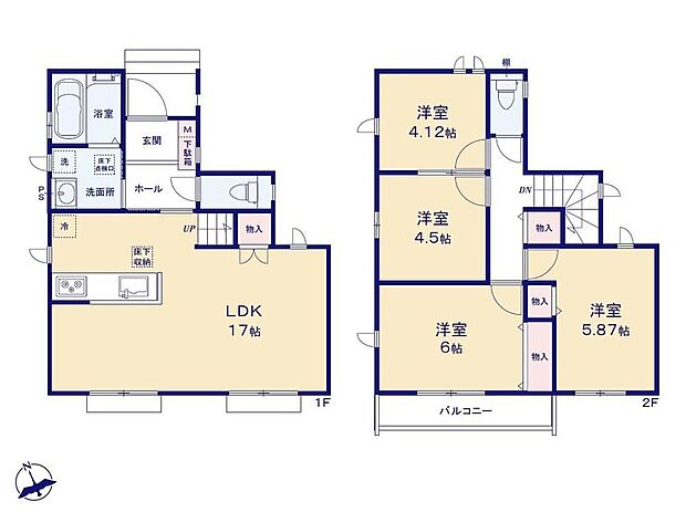 【4LDK】◆リビングイン階段でご家族のコミュニケーションが増える間取り♪◆対面式キッチンはリビングの様子を見ながら家事ができます◎◆収納スペース豊富でいつでもすっきり片付くお住まいです♪
