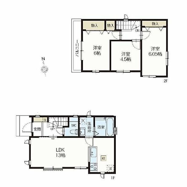 【3LDK】全居室南向きの明るく開放的な間取り♪居室を2階にまとめ、プライベート時間もしっかり確保♪水回り集中設計で家事効率がアップ!全居室フローリング仕様でお掃除ラクラク!
