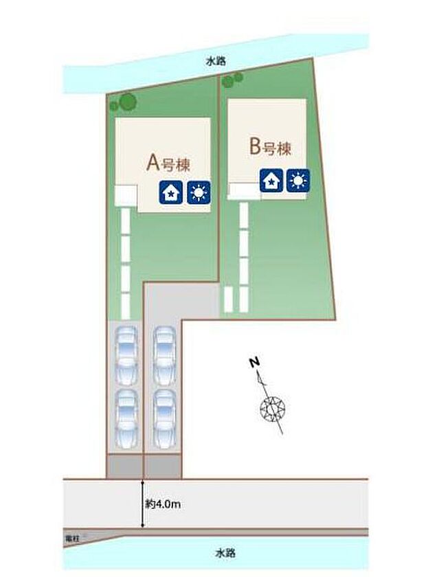 【【全体区画図】】敷地面積58坪超!カースペース2台駐車可能☆
道路から奥まった区画。ゆとりある庭はお子様の遊び場やアウトドアも満喫できそうです♪