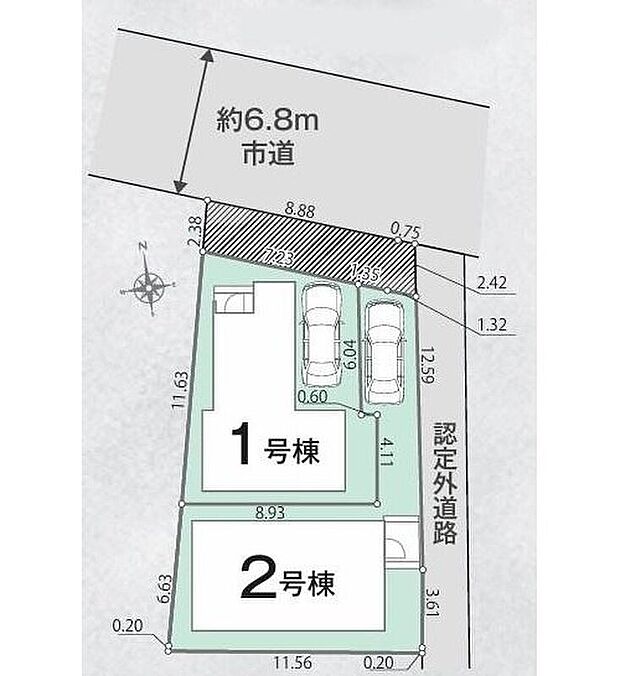 【全体区画図】お車から玄関までの距離が近いのでたくさんお買い物をした日も大丈夫♪雨の日も最小限の被害ですみます。