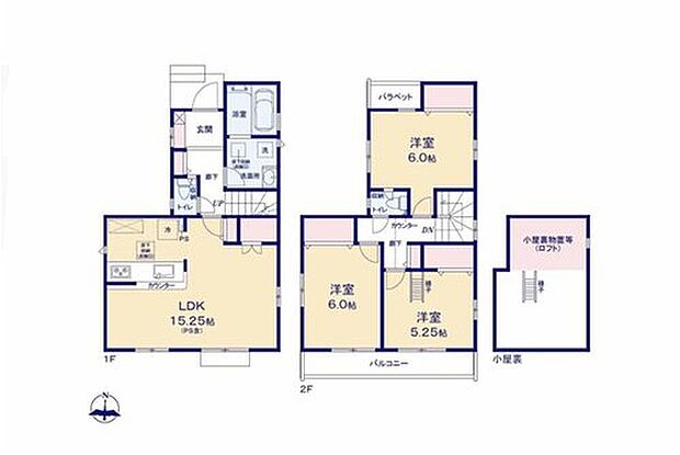 【3LDK】開放感あふれる3面採光のリビング♪
全居室収納、6帖のロフト付きでお部屋スッキリ!
2部屋から出入り可能な続きバルコニーでお洗濯も快適◎