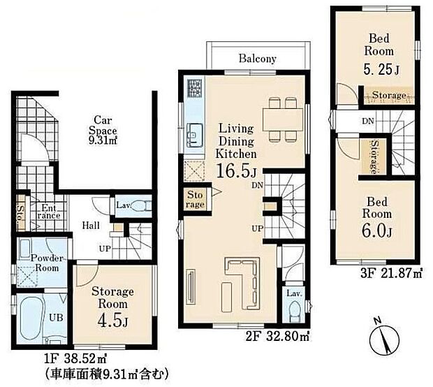【2LDK+S】１階と３階の両方にお部屋があるので１階を客室や物置として使ったり、家族で居住スペースを分けるなど、ライフスタイルに合わせて使い分けていただけます♪