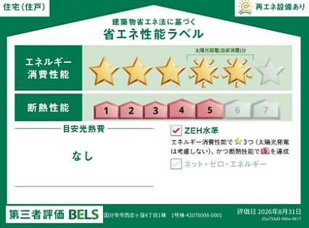 【【省エネ性能ラベル】】こちらの物件はZEH水準を満たした、省エネ性能に優れた物件です。 光熱費を抑えて暮らすことができるだけでなく、「熱の入りにくさ・逃げにくさ」という観点でも影響を受けにくい建物のため、長く快適にお過ごしいただけます♪