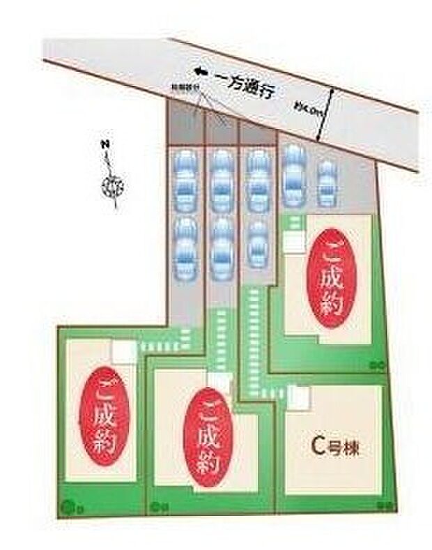 【全体区画図】穏やかな時が流れる落ち着いた住環境の低層住宅地。
カースペース2台分ございますので、家族分の自転車を駐輪したり、来客用の駐車スペースとしてもお使いいただけます!