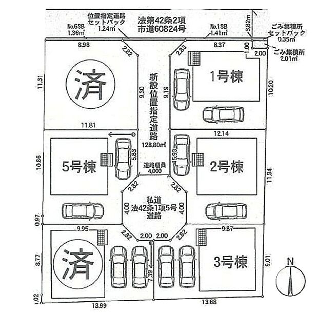 ≪全体区画図≫
駐車2台可能（車種による）！急な来客時や、ご家族の自転車スペースとしても大活躍♪