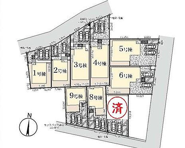 ≪全体区画図≫
車種により駐車2台可能なスペースを確保しました!急な来客時や、ご家族の自転車スペースとしても大活躍♪
