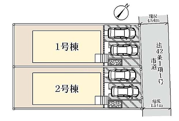 ≪全体区画図≫
駐車2台可能(車種による)!急な来客時や、ご家族の自転車スペースとしても大活躍♪
