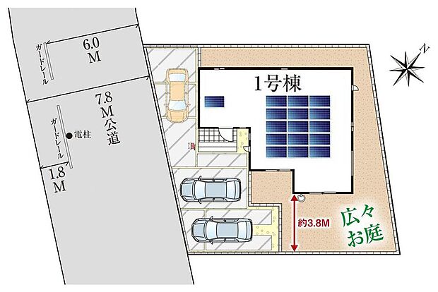 ≪全体区画図≫
駐車2台可能（車種による）！急な来客時や、ご家族の自転車スペースとしても大活躍♪