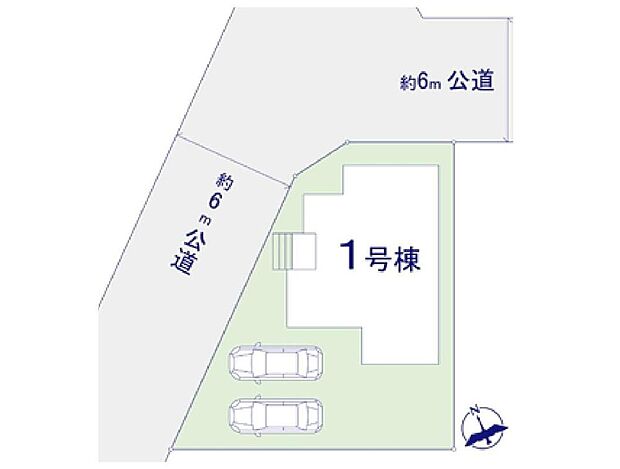 ≪全体区画図≫
開放感のある角地物件♪
駐車2台可能（車種による）！急な来客時や、ご家族の自転車スペースとしても大活躍♪
前面道路が広いので、駐車もラクラク！
