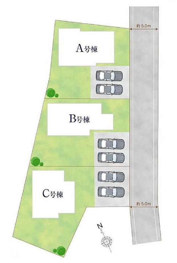 ≪全体区画図≫
駐車2台可能（車種による）！急な来客時や、ご家族の自転車スペースとしても大活躍♪