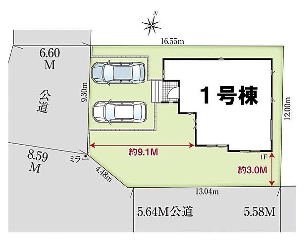 ≪全体区画図≫
明るく開放的な角地物件♪
駐車2台可能(車種による)!急な来客時や、ご家族の自転車スペースとしても大活躍♪
前面道路が広いので、駐車もラクラクですね!