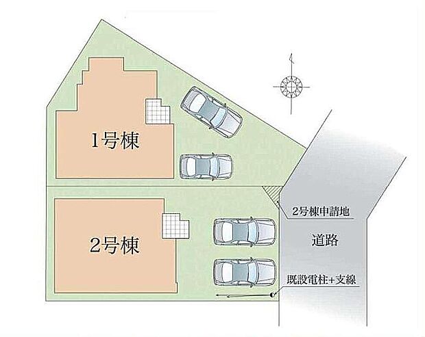 ≪全体区画図≫
駐車2台可能（車種による）！急な来客時や、ご家族の自転車スペースとしても大活躍♪