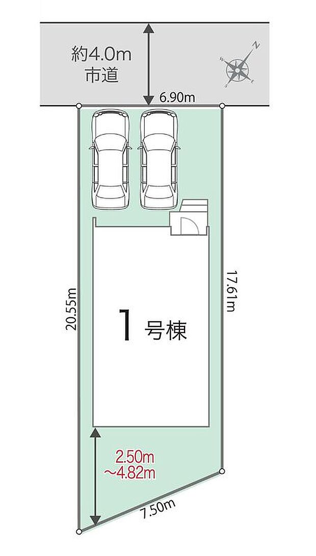 ≪全体区画図≫
駐車2台可能（車種による）！急な来客時や、ご家族の自転車スペースとしても大活躍♪