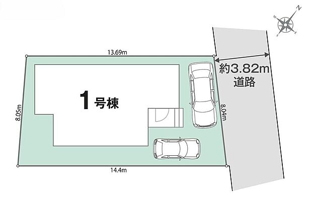 ≪全体区画図≫駐車2台可能（車種による）！急な来客時や、ご家族の自転車スペースとしても大活躍♪