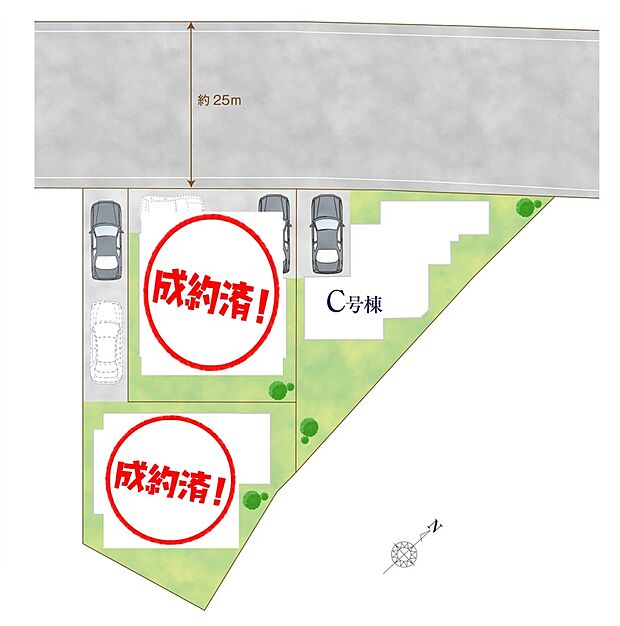 ≪全体区画図≫駐車1~2台可能(号棟・車種による)!急な来客時や、ご家族の自転車スペースとしても大活躍♪