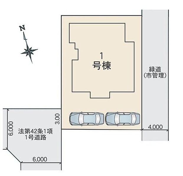 【全体区画図】駐車2台可能(車種による)!急な来客時や、ご家族の自転車スペースとしても大活躍♪