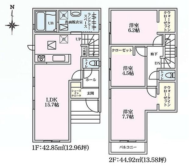【3LDK】家事のしやすい水廻り集中設計、家族のコミュニケーションがとりやすいリビングイン階段!
洗面室には、広々ランドリースペース!
WICが2ヶ所とSICもあり、収納には困りませんね!