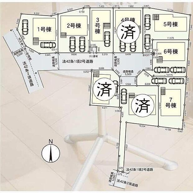 【≪全体区画図≫】全9棟の分譲地♪
駐車1～2台可能（号棟・車種による）！急な来客時や、ご家族の自転車スペースとしても大活躍♪