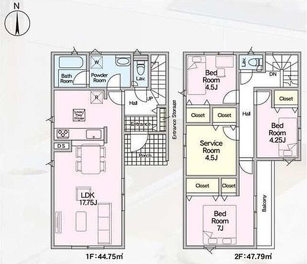 【3LDK+S】家事のしやすい水廻り集中設計！
2階のサービスルームは4.5帖あるので、居室と同じように利用可能！在宅ワークにもぴったりです♪