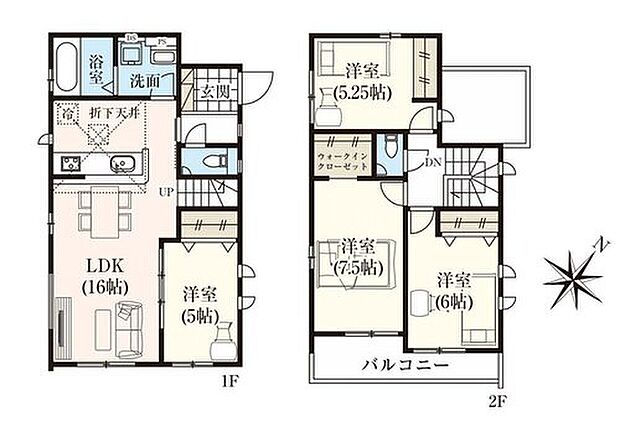 【4LDK】家事のしやすい水廻り集中設計、お掃除ラクラク全居室フローリングプラン♪
家族のコミュニケーションがとりやすいリビングイン階段！
主寝室には大容量のWIC付きです！