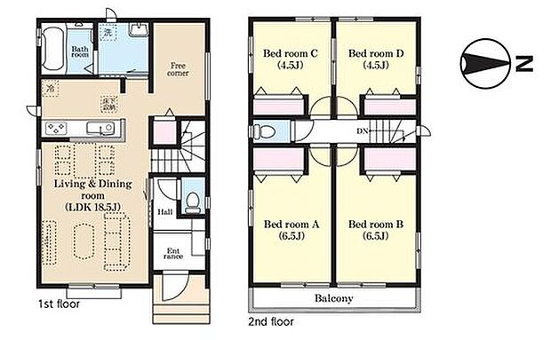 【4LDK】家事のしやすい水廻り集中設計、お掃除ラクラク全居室フローリングプラン♪
キッチン横に便利に使えるフリーコーナー付き！