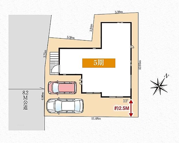 【全体区画図】駐車2台可能（車種による）！急な来客時や、ご家族の自転車スペースとしても大活躍♪