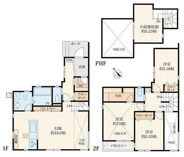 【3LDK】大型WIC・SIC・パントリー・小屋裏収納等、収納が充実のプラン♪
リビングは明るい吹抜けになっています！
家族のコミュニケーションがとりやすいリビングイン階段！
