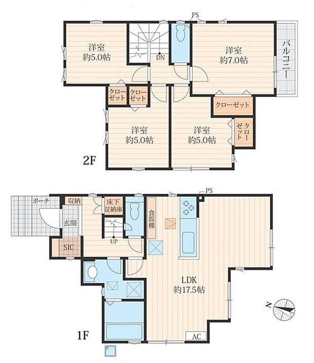 【4LDK】お掃除ラクラク全居室フローリング！プライベート空間は全て2階に配したプランです♪
玄関には、便利なシューズインクロークがついています！