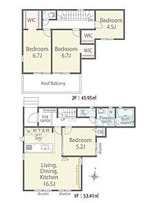 2階居室は全室南向き、WIC付き！収納が充実♪ 