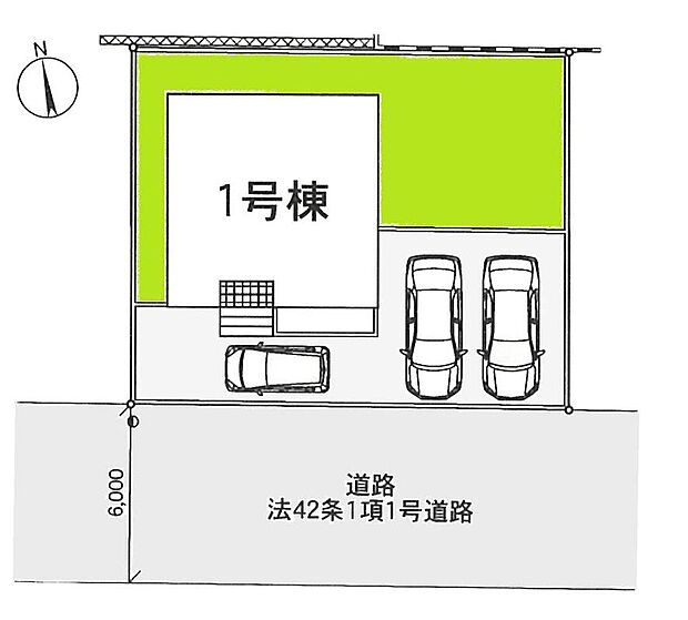 【全体区画図】南前面道路で陽当たり良好♪
駐車最大3台可能（車種による）！急な来客時や、ご家族の自転車スペースとしても大活躍♪