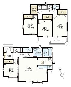 陽光に包まれる、明るい全居室南向きのプラン♪
2階ホールには1.5帖の納戸付き！ 