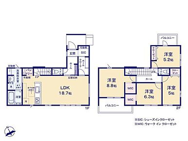 WICが2ヶ所、SIC、パントリー、ホールクローク、洗面室可動棚等、収納が充実のプラン♪
家族のコミュニケーションがとりやすいリビングイン階段です！ 