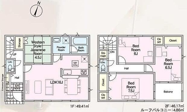 【4LDK】家事のしやすい水廻り集中設計、ホッとできる寛ぎの和室付きプラン♪
ホール物入は、掃除機の収納等に便利です！